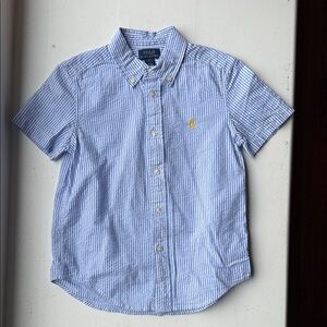 Boys Size 6 Polo by Ralph Lauren Light Blue & White Button-Down Seersucker